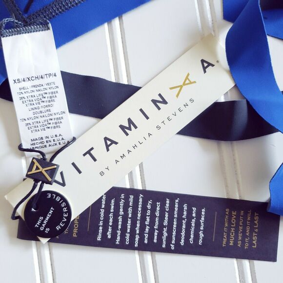 VITAMIN A reversible Odette triangle halter swim bikini top gray blue XS 4 NEW - Picture 5 of 6